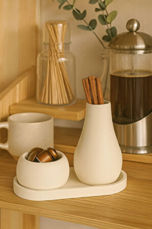 3 Parça El Yapımı Masaüstü Organizer Set – Minimalist Kalemlik, Mumluk ve Tepsi – Modern Masa Dekoru