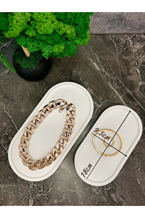 Dekoratif Tepsili Mumluk ve Takı Düzenleyici | 2 Parça Şık Masa Üstü Organizer Seti