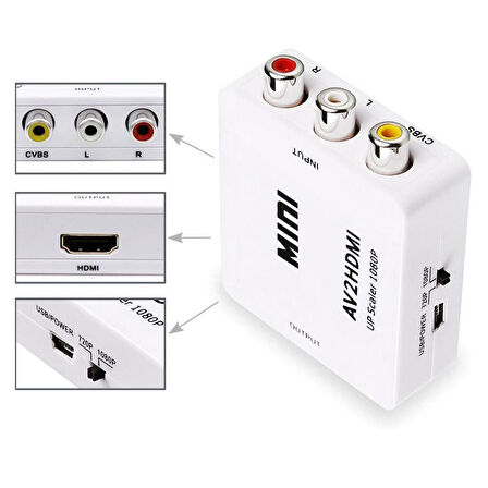 PrimeX PX-1225 AV to HDMI Görüntü Çevirici/Dönüştürücü 720P, 1080P (USB Enerji Kablo Dahil)