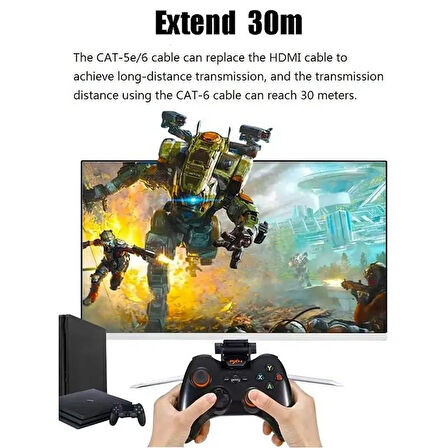 PrimeX PX-HDEX30 30 metre CAT6 Network Üzerinden 4K HDMI Uzatıcı, 4K HDMI Extender, Cat6 Hdmi Görüntü Aktarma (4K HDMI 2.0 CAT6 Aktarma)