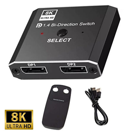 PrimeX PX-4284 8K DisplayPort Kumandalı Çift Yönlü Çoklayıcı Switch Splitter (2 PC-1 Monitör)