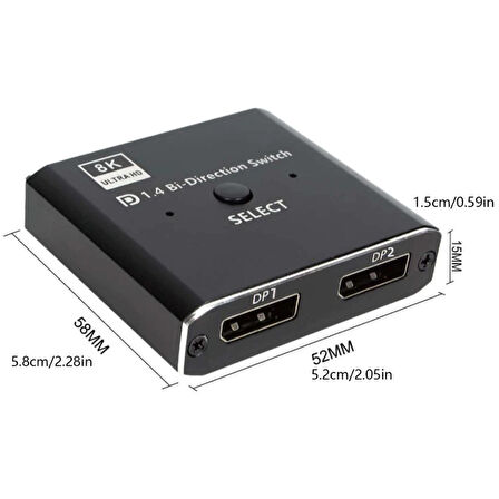 PrimeX PX-4284 8K DisplayPort Kumandalı Çift Yönlü Çoklayıcı Switch Splitter (2 PC-1 Monitör)