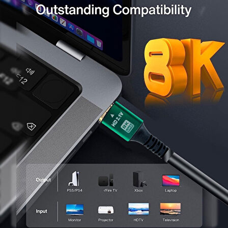 PrimeX PX-H8K01 Fully 1.5m 8K Hdmi Kablo, HDR V2.1 ARC Hdmi Kablo, V2.1 Kablo HDMI