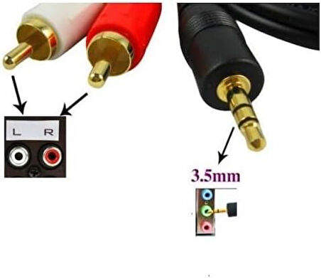 PrimeX PX-AUX3R 3.5mm AUX RCA Ses Kablosu, 3 Metre Aux Ses Sistemi Kablosu, Aux RCA Ses Kablosu