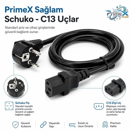 PrimeX PX-P450 5 Metre Lüx Power Kablosu, 3x1.5mm Kalın PSU Mining Power Kablo 5 Metre