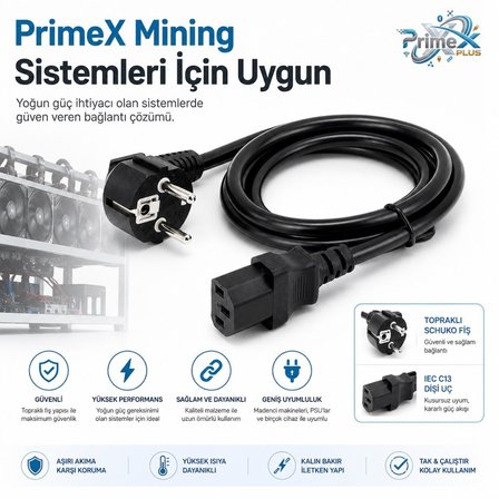 PrimeX PX-P450 5 Metre Lüx Power Kablosu, 3x1.5mm Kalın PSU Mining Power Kablo 5 Metre