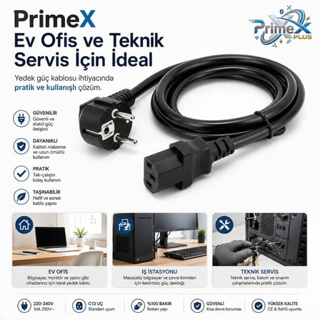PrimeX PX-P450 5 Metre Lüx Power Kablosu, 3x1.5mm Kalın PSU Mining Power Kablo 5 Metre