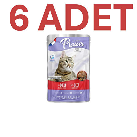 Plaisir Beef and Turkey Pouch Adult Cat Sığır Etli ve Hindi Etli Yaş Yetişkin Kedi Maması 6*100 gr