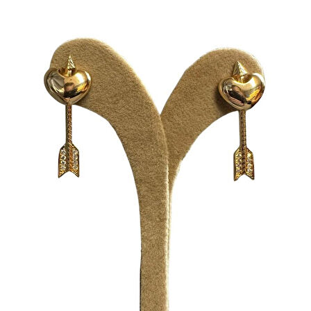 Uretti - İREM 3914 5991 Gold Oklu Kalp Taşlı Çelik Eros Küpe