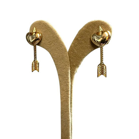 Uretti - İREM 3914 5991 Gold Oklu Kalp Taşlı Çelik Eros Küpe