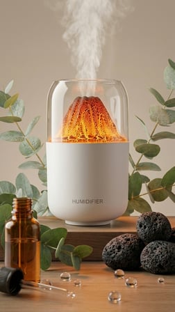 Volkan Efektli Ultra Sessiz LED Işıklı Gece Lambası & Değişen Renk Modlu Ultrasonik Hava Nemlendirici & Aroma Difüzör