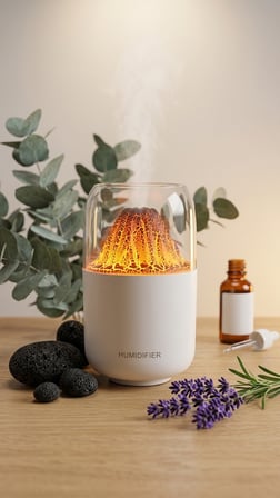 Volkan Efektli Ultra Sessiz LED Işıklı Gece Lambası & Değişen Renk Modlu Ultrasonik Hava Nemlendirici & Aroma Difüzör