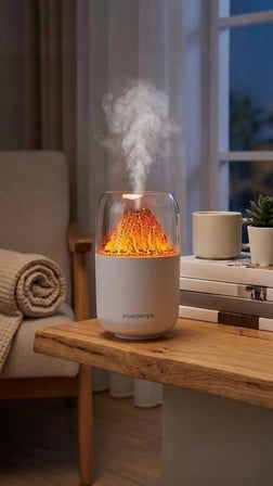 Volkan Efektli Ultra Sessiz LED Işıklı Gece Lambası & Değişen Renk Modlu Ultrasonik Hava Nemlendirici & Aroma Difüzör