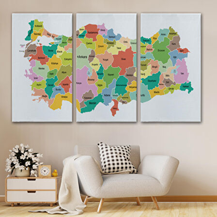 Harita Sepeti Türkiye Haritası Kanvas Tablo Eğitici ve Öretici Dekoratif Tablo Tablo 3124