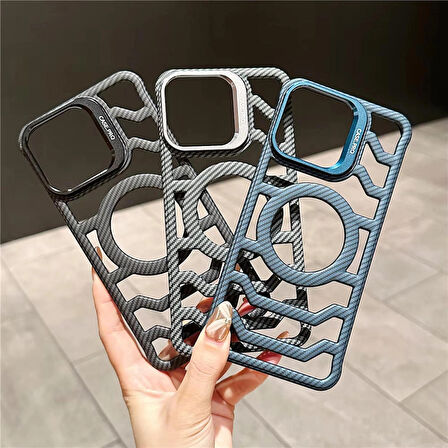 Çerçevesiz karbon Fiber iPhone15 PLUS katlanır Lens standı +kamera koruma lensi hediye