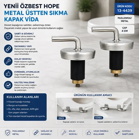 2PCS ÜSTTEN SIKMALI METAL KLOZET KAPAK MENTEŞESİ VİDASI (3126)