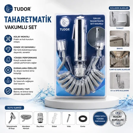 KROM TAHARATMATİK SETİ TAHARATMETİK EL DUŞU- HORTUM - MAFSAL VAKUMLU SET (3126)