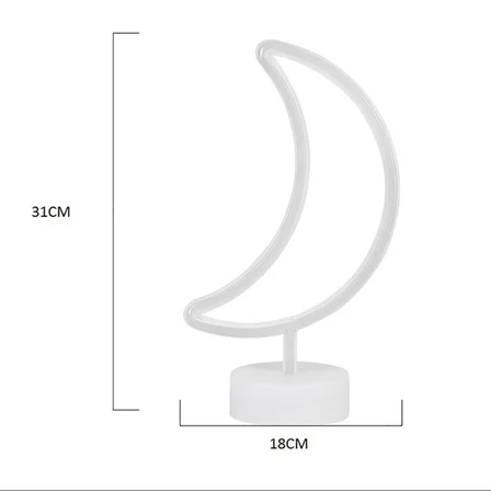Dekoratif Pilli Ay Tasarımlı 3D Neon Led Masa Ve Gece Lambası (3126)