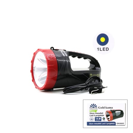 2W TEK LEDLİ EL FENERİ PROJEKTÖR FİŞ ŞARJLI 2 KADEME IŞIK AYARI GK-6665 (3126)