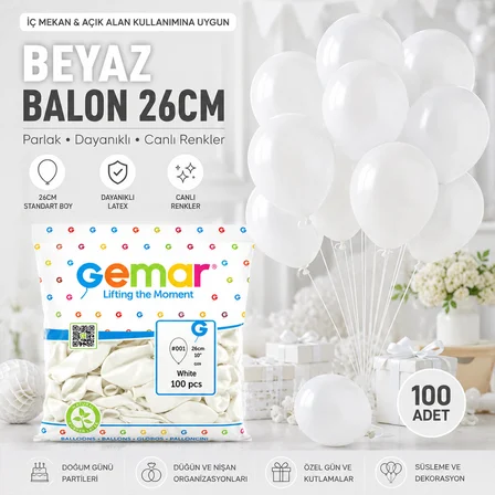 İÇ MEKAN - BEYAZ BALON 10 INC - 26CM - 100PCS (3126)