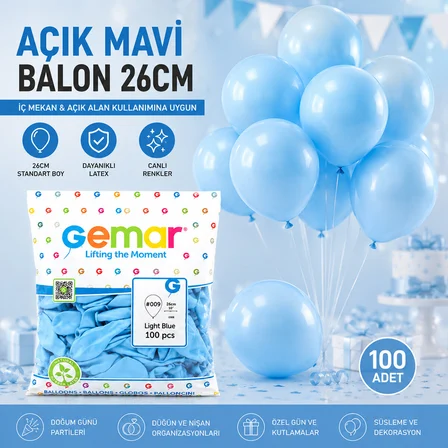 İÇ MEKAN - AÇIK MAVİ BALON 10 INC - 26CM - 100PCS (3126)