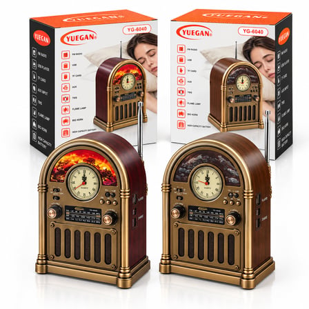 SAATLİ - İBRELİ ŞÖMİNELİ RADYO - RETRO AM - FM - SW USB - TYPE-C SARJLI BT - TF - USB SPEAKER YG-604