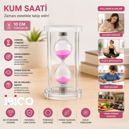 KÜÇÜK CAM KUM SAATİ CAM STANDLI= ÇAP: 6CM-YÜKSEKLİK: 10CM (3126)