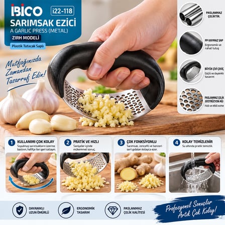 GARLIC PRESS  METAL ZIRH MODELİ SARIMSAK EZİCİ  PLASTİK TUTAMAÇLI (3126)