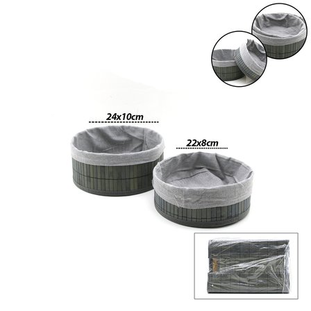 GRİ 2 BOY YUVARLAK BAMBU KENAR ORGANİZER SEPET AHŞAP ALTLIK - BEZLİ ÇAP=22X24CM (3126)