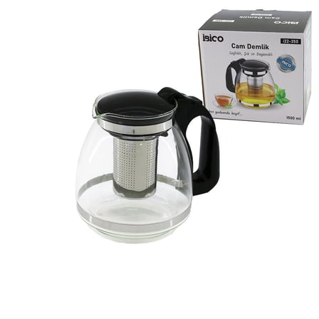 1500ML CAM DEMLİK ÇELİK SÜZGEÇLİ - PLASTİK KULP - KAPAK - KROM ÇERÇEVE (3126)