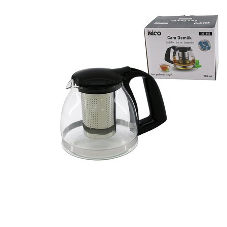 900ML CAM DEMLİK ÇELİK SÜZGEÇLİ - PLASTİK KULP - KAPAK - KROM ÇERÇEVE (3126)