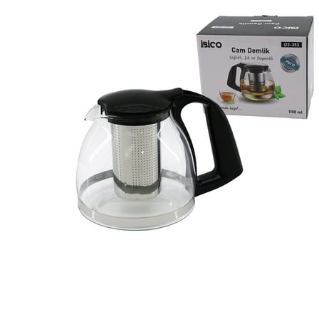 1100ML CAM DEMLİK ÇELİK SÜZGEÇLİ - PLASTİK KULP - KAPAK - KROM ÇERÇEVE (3126)