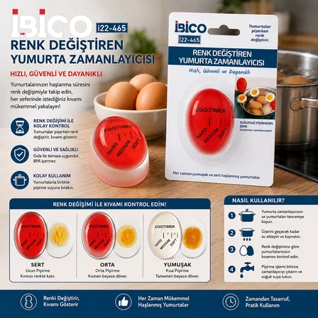 YUMURTA PİŞİRME ZAMANLAYICI RENK DEĞİŞTİREN KIVAMLAYICI SERT - ORTA - YUMUŞAK İ22-465 (3126)