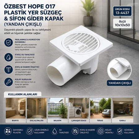 PLASTİK YER SÜZGEÇ - SİFON GİDER KAPAK YANDAN 10X10X50 (3126)