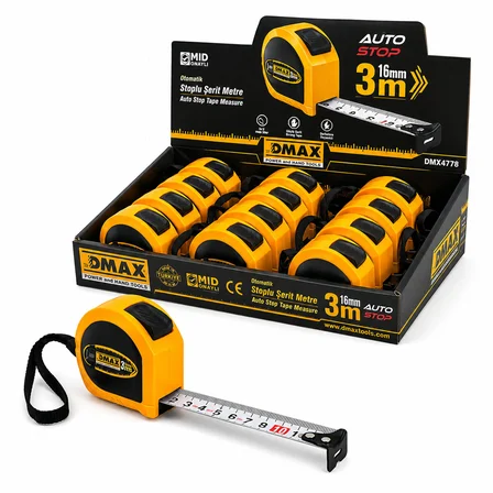 12 ADET 3MT X 16MM OTOMATİK ÇELİK ŞERİT METRE STOPLU (3126)