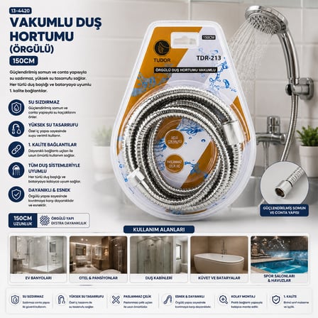 KROM - ÖRGÜLÜ VAKUMLU DUŞ HORTUMU 150CM VAKUMLU AMBALAJ (3126)