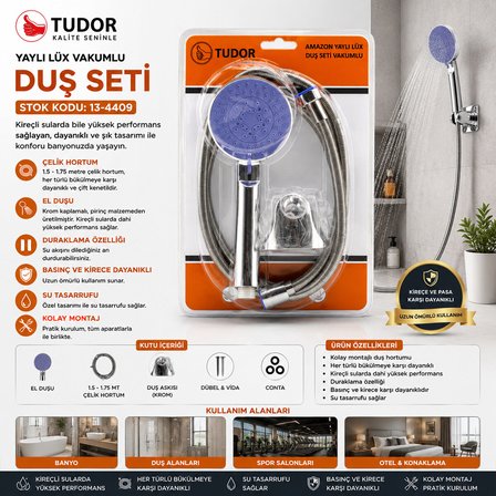 VAKUMLU - KROM LÜKS DUŞ SETİ METAL YAYLI HORTUM=150CM MAFSAL (3126)
