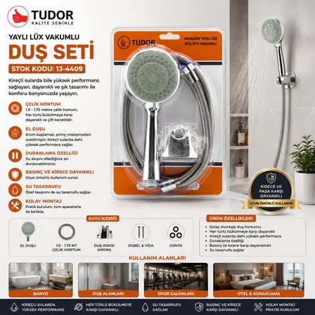 VAKUMLU - KROM LÜKS DUŞ SETİ METAL YAYLI HORTUM=150CM MAFSAL (3126)