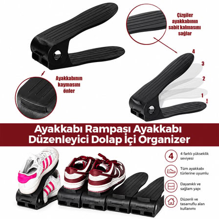 6 ADET SİYAH PLASTİK AYAKKABI RAMPASI 12X25CM (3126)