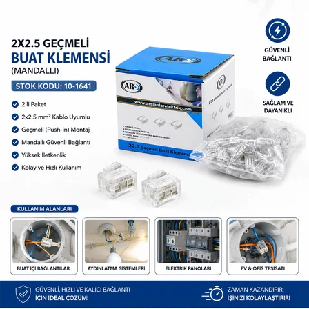 100 ADET 2Lİ 2X2.5 KABLO GEÇMELİ MANDALLI BUAT KLEMENSİ (3126)