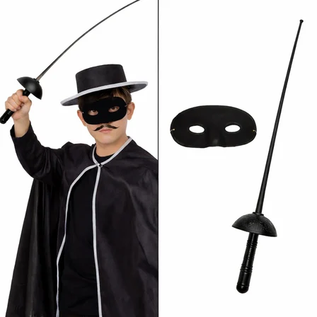 Zorro Kostüm Plastik Aksesuar Seti – Maske ve Kılıç (67 cm) (3126)