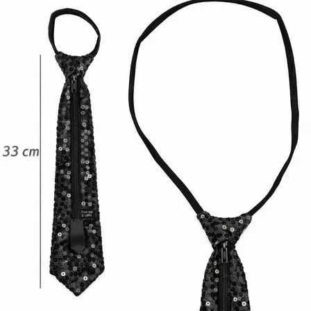Siyah Renk Pul Payetli Işıltılı Parti Kravatı 33 cm (3126)