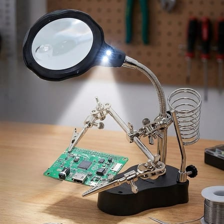 LED Işıklı Büyüteç Lehimleme İstasyonu – Yardımcı Klipsli Masaüstü Elektronik Tamir ve Donanım Onarı