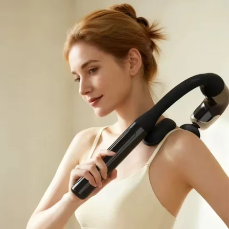 4 Farklı Başlıklı Uzun Saplı Derin Doku Masaj Tabancası, Boyun, Omuz ve Sırt için Ergonomik Saplı Ço