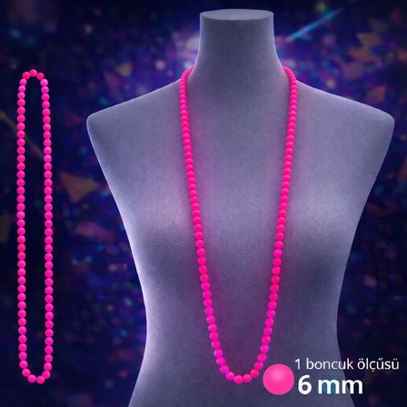 Neon Pembe Boncuk Kolye 80 cm – Retro 80’ler 90’lar Parti Aksesuarı (3126)