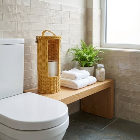 Askılı Plastik Rattan Tuvalet Kâğıdı Standı – Hasır Görünümlü, Kapaklı, Yedekli WC Kâğıtlık, Banyo v