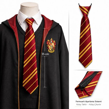 Harry Potter Gryffindor Fermuarlı Ayarlanabilir Kravat (3126)