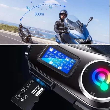 Q58 Motorsikletler İçin Fener Özellikli SD Kart Bölümlü LCD Ekranlı Kablosuz Bluetooth Kulaklıklı – 