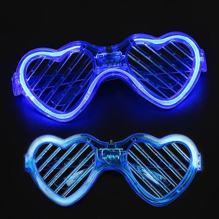 Mavi LED Işıklı Kalp Gözlük – 3 Modlu Parti - Glow Gözlüğü (3126)