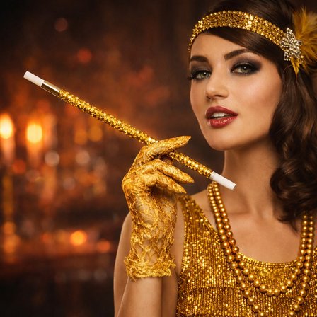 30 cm Altın Gold Payetli Sigara Tutacağı – 1920’ler Gatsby Parti Aksesuarı (3126)